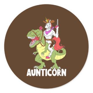 Aunticorn Aunt Unicorn Riding T Rex Dinosaur Classic Round Sticker