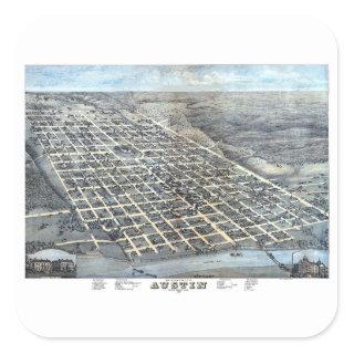 Austin, Texas Antique Aerial City Map from 1873 Square Sticker