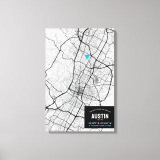 Austin, Texas City Map + Mark Your Location Canvas Print