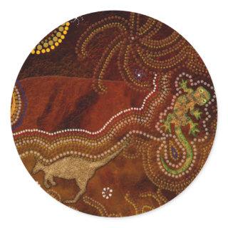 Australian Aboriginal Style Kangaroo & Gecko Classic Round Sticker