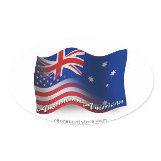 Australian-American Waving Flag Oval Sticker