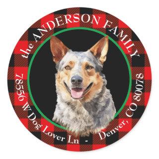 Australian Cattle Dog Buffalo Plaid Return Address Classic Round Sticker