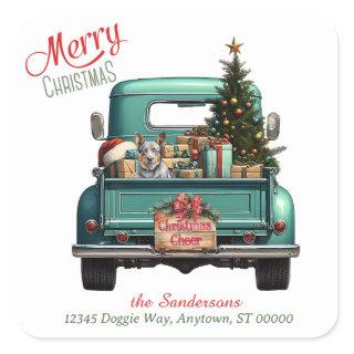 Australian Cattledog Retro Truck Christmas Square Sticker