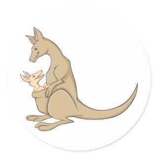 Australian Mama Kangaroo and Baby Joey Classic Round Sticker