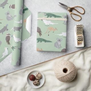 Australian Native Animals Eucalyptus Green Pattern