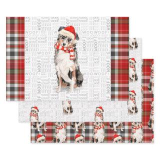 Australian Shepherd Christmas Dog and Plaid  Sheets