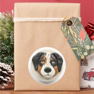 Australian Shepherd Dog 3D Inspired Classic Round Sticker