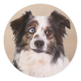 Australian Shepherd Dog Oil Painting Art Classic Round Sticker