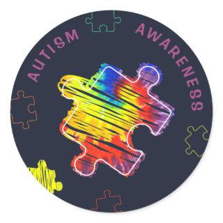 Autism Awareness Puzzles Watercolor Scribbles Classic Round Sticker