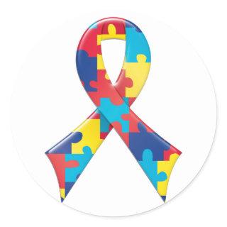 Autism Awareness Ribbon A4 Classic Round Sticker