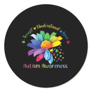 Autism Awareness Sunflower Accept Understand Love  Classic Round Sticker