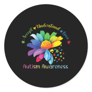 Autism Awareness Sunflower Accept Understand Love  Classic Round Sticker