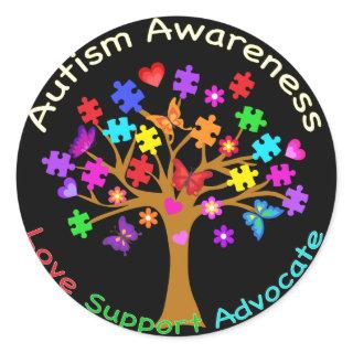 Autism Awareness Tree Classic Round Sticker