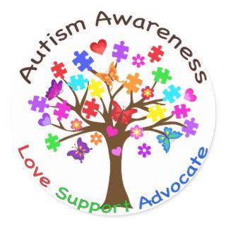 Autism Awareness Tree Classic Round Sticker