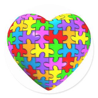 Autism Puzzle Heart Classic Round Sticker