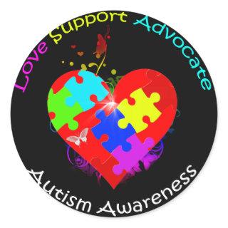 Autism Puzzle on Heart Classic Round Sticker