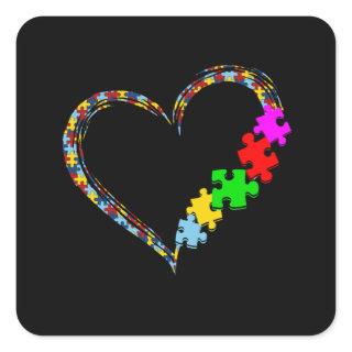 Autistic | Autism Awareness Heart Puzzle Piece Square Sticker