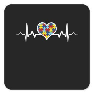 Autistic | Autism Awareness Heartbeat Puzzle Pride Square Sticker