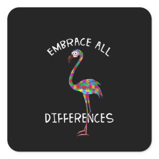 Autistic | Embrace All Differences Flamingo Puzzle Square Sticker