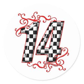 auto racing number 14 classic round sticker