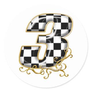 auto racing number 3 gold classic round sticker