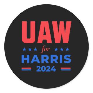 Auto Workers For Harris 2024 Uaw Red Strike Kamala Classic Round Sticker