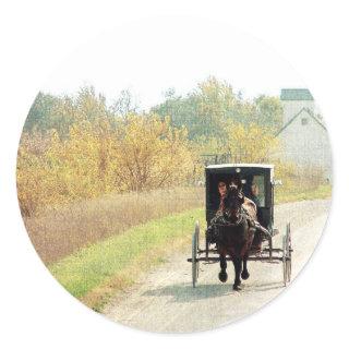 Autumn Amish Horse and Buggy Classic Round Sticker