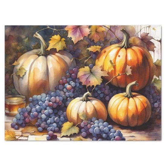 Autumn Bounty, pumpkins, Grapes honey Tissue Paper