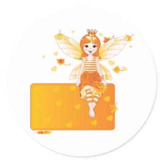 Autumn Fairy Princess with Orange Leaves and Crown Classic Round Sticker
