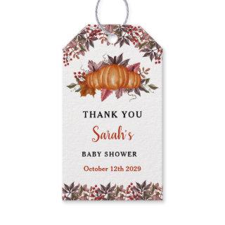 Autumn Fall Leaf Pumpkin Baby Shower Thank You Gift Tags