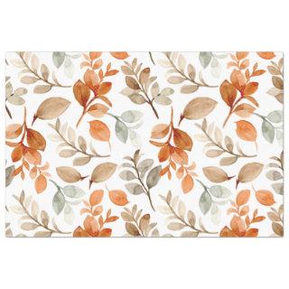 Autumn Fall Leaves Terracotta Brown Boho Pattern Tissue Paper