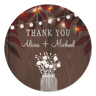 Autumn fall rustic wedding thank you personalized classic round sticker