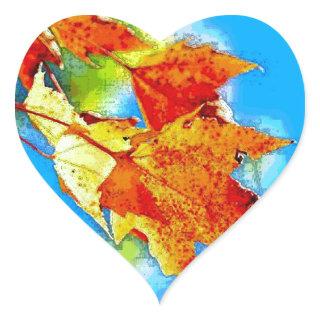 Autumn Falling Leaves Heart Sticker