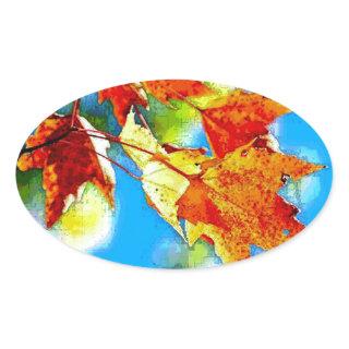 Autumn Falling Leaves Oval Sticker