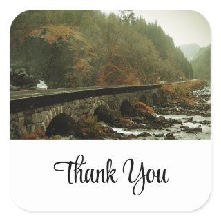 Autumn Forest and River Landscape Thank You Square Sticker