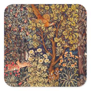 AUTUMN FOREST ANIMALS Hares,Pheasant,Brown Floral  Square Sticker