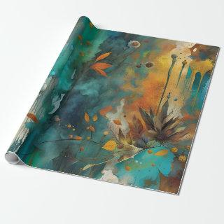 Autumn Harvest Teal Rust Gold Abstract