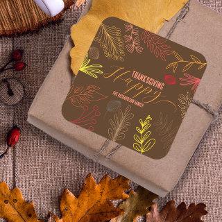 Autumn Leaves Branches and Berries Thanksgiving Square Sticker