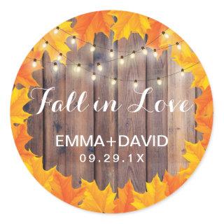 Autumn Leaves String Lights Fall in Love Wedding Classic Round Sticker