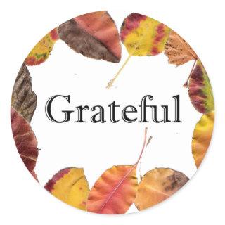 Autumn Leaves Surround Grateful Typography Classic Round Sticker