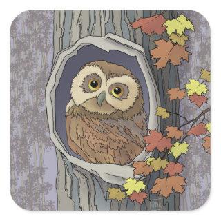 Autumn Owl and Fall Colors    Square Sticker