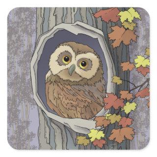 Autumn Owl and Fall Colors    Square Sticker