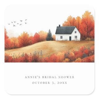 Autumn Peaceful Countryside Wedding Bridal Shower Square Sticker