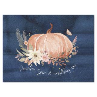 Autumn Pumpkin Fall Leaf Navy Blue Wood Decoupage Tissue Paper
