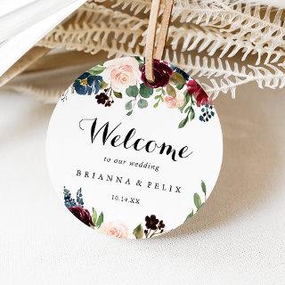 Autumn Rustic Burgundy Calligraphy Wedding Welcome Square Sticker