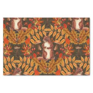 Autumn squirrel on dark brown tissue paper