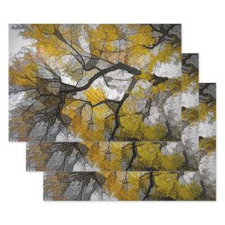 Autumn Tree Yellow Gray Leaves Sky  Sheets