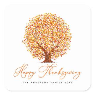 autumn trees happy thanksgiving square sticker