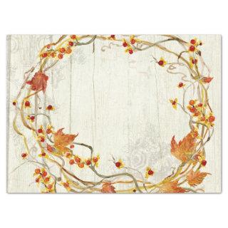 Autumn Wreath Fall Leaves Rustic Barn Wood Tissue Paper