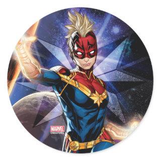 Avengers | Captain Marel Flying Through Space Classic Round Sticker